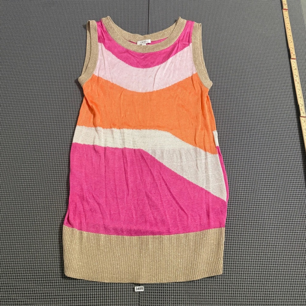 Cache Womens Sleeveless Colorblock Knit Tunic Top Pink Orange Gold Size S